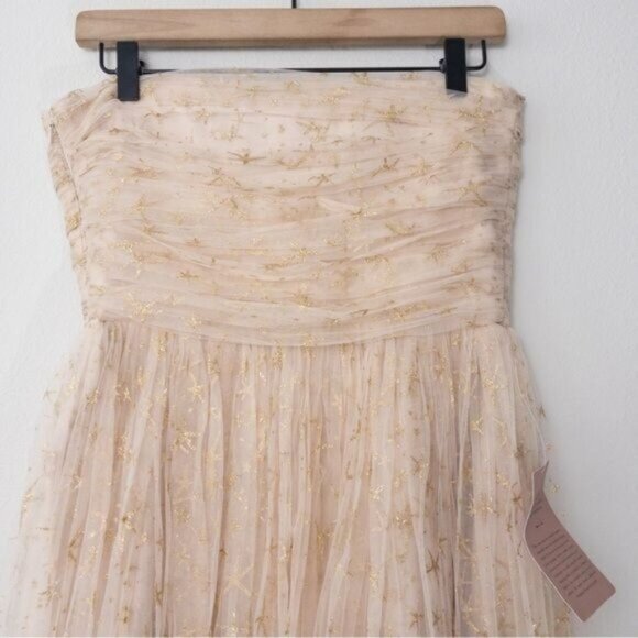 NWT BHLDN x Joanna August Brenda Star Strapless Midi Dress 8 Gold Bridal Tulle - Picture 12 of 14